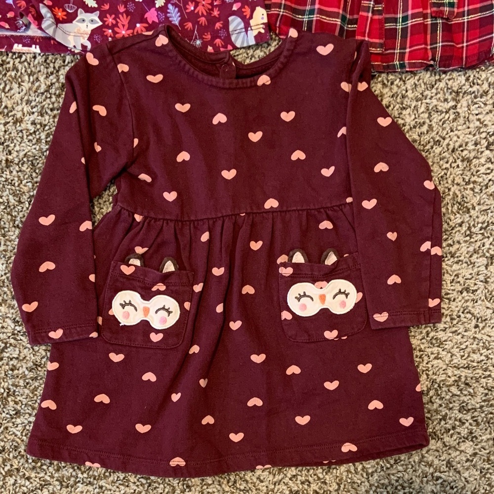 Set of Three Girls' Dresses in Red and Burgundy size T2 and 24months - Picture 2 of 5